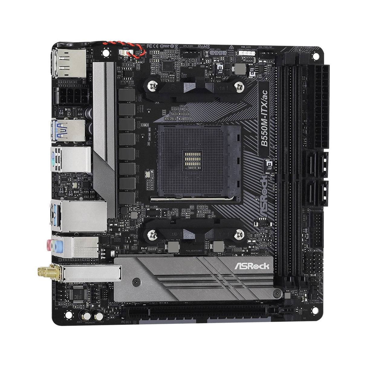 ASRock B550M-ITX/ac AMD AM4 Socket Motherboard, Mini-ITX, 2x DDR4 Slots, 1x M.2 Socket, GbE LAN, Wi-Fi 5, 1x DisplayPort / 1x HDMI Port