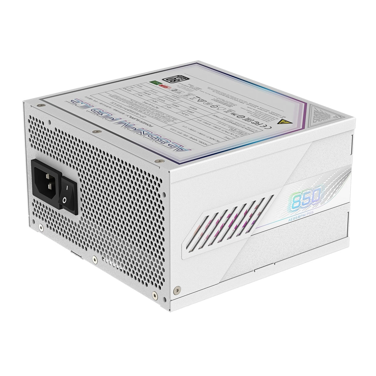 Gigabyte AORUS ELITE ICE 850W White PSU - Fully Modular, 80 PLUS Platinum, ATX 3.1, PCIe 5.0 Ready, 12VHPWR, Silent 120mm FDB Fan, 10-Year Warranty