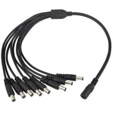 8 Way Power Splitter Cable DC 1x Female 8x Male 5.5 x 2.1mm Plug for CCTV - Black