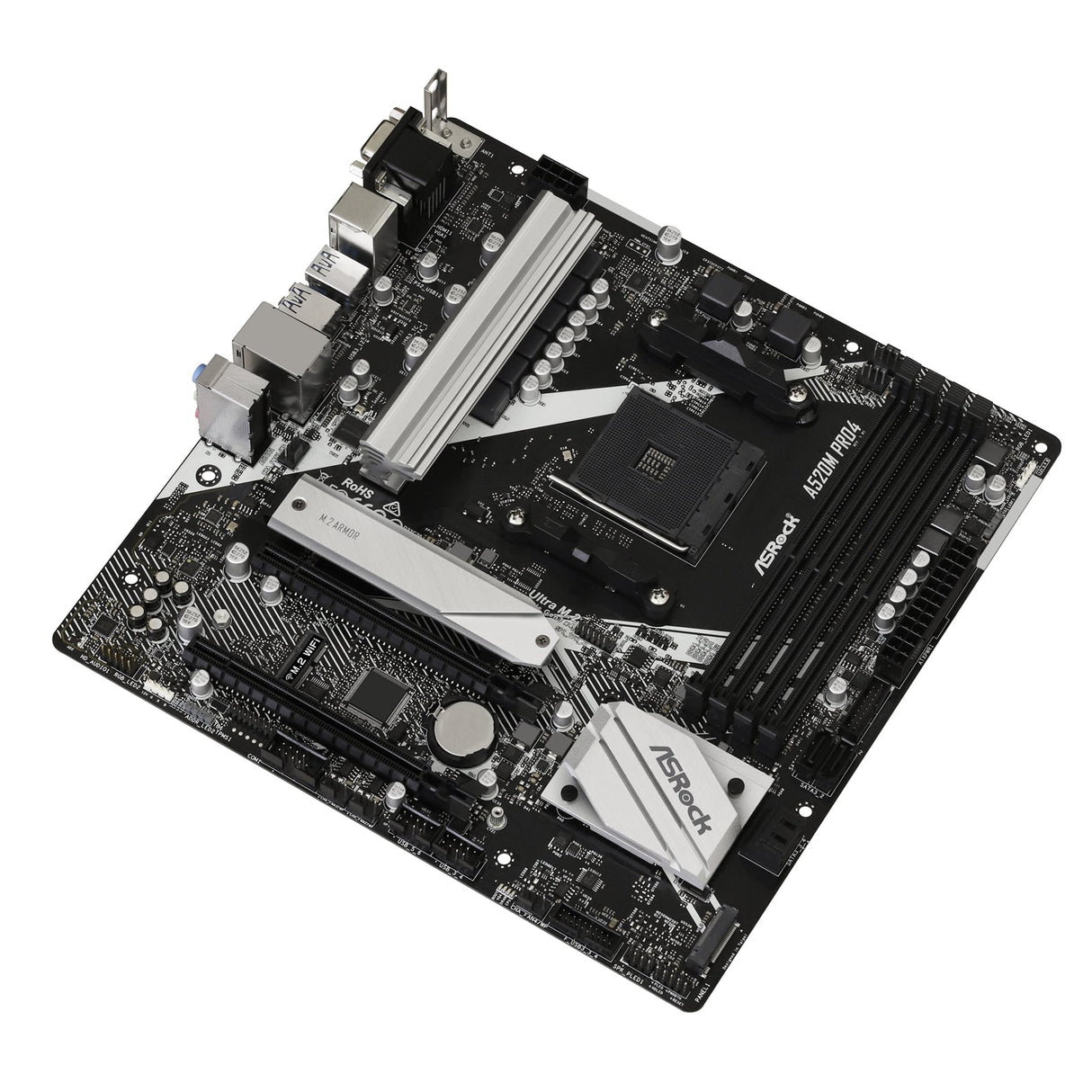 ASRock A520M PRO4 Super Alloy AMD AM4 Socket Motherboard, Micro-ATX, 4x DDR4 Slots, 1x M.2 Socket, GbE LAN, 1x D-Sub / 1x DisplayPort / 1x HDMI Port
