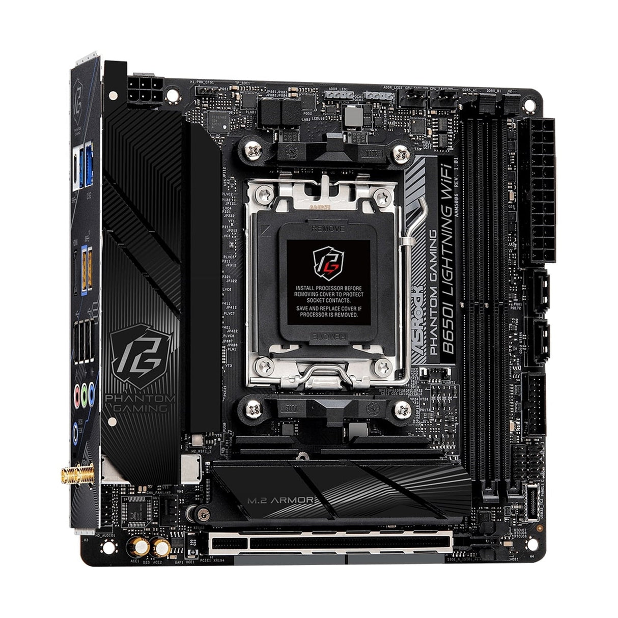 ASRock B650I LIGHTNING WIFI AMD AM5 Socket Motherboard, Mini-ITX, 2x DDR5 Slots, 2x M.2 Socket, Fitted I/O Shield, 2.5GbE LAN, Wi-Fi 6E, 1x HDMI Port