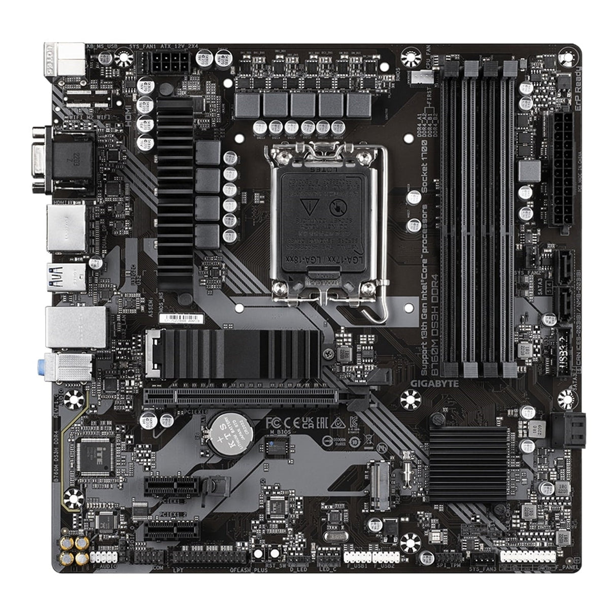 Gigabyte B760M DS3H DDR4 Ultra Durable Intel 1700 Socket Motherboard, Micro-ATX, 4x DDR4 Slots, 2x M.2 Sockets, 2.5GbE LAN, 1x D-Sub / 2x DisplayPorts / 1x HDMI Port
