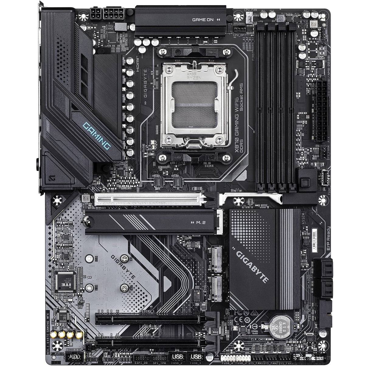 Gigabyte X870 GAMING WIFI6 AMD AM5 Socket Motherboard, ATX, 4x DDR5 Slots, 3x M.2 Sockets, Fitted I/O Shield, 2.5GbE LAN, Wi-Fi 6, 1x HDMI Port / 1x USB-C (USB4)