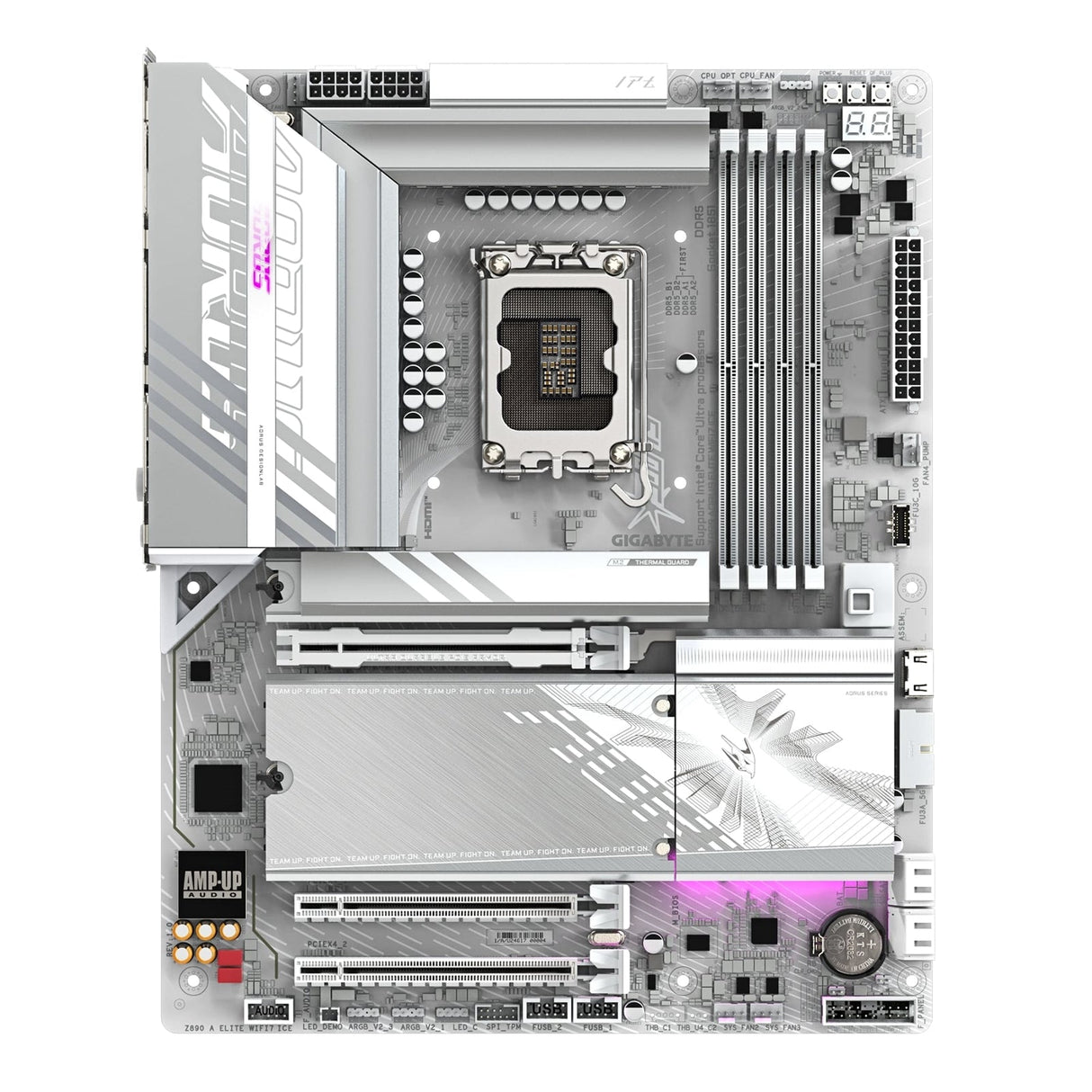 Gigabyte Z890 AORUS ELITE WIFI7 ICE Intel 1851 Socket Motherboard, ATX, 4x DDR5 Slots, 4x M.2 Sockets, Fitted I/O Shield, 2.5GbE LAN, Wi-Fi 7, 1x DisplayPort / 1x USB-C (USB4)