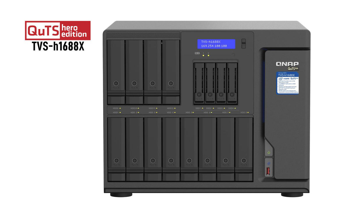 QNAP 12 x 3.5", 4 x 2.5", Intel Xeon W-1250, 32GB ECC UDIMM DDR4, 5GB Flash, LAN, LCD, 550W, 100 - 240V, 303.84 x 369.89 x 319.8 mm, 13.41 kg