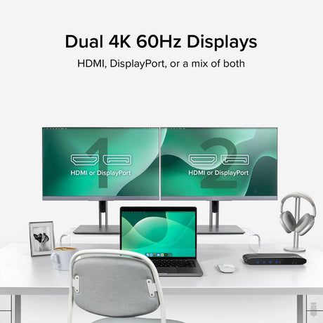 Plugable UD-6950H Universal Dual Monitor 4K USB-A/USB-C DisplayLink Certified Docking Station
