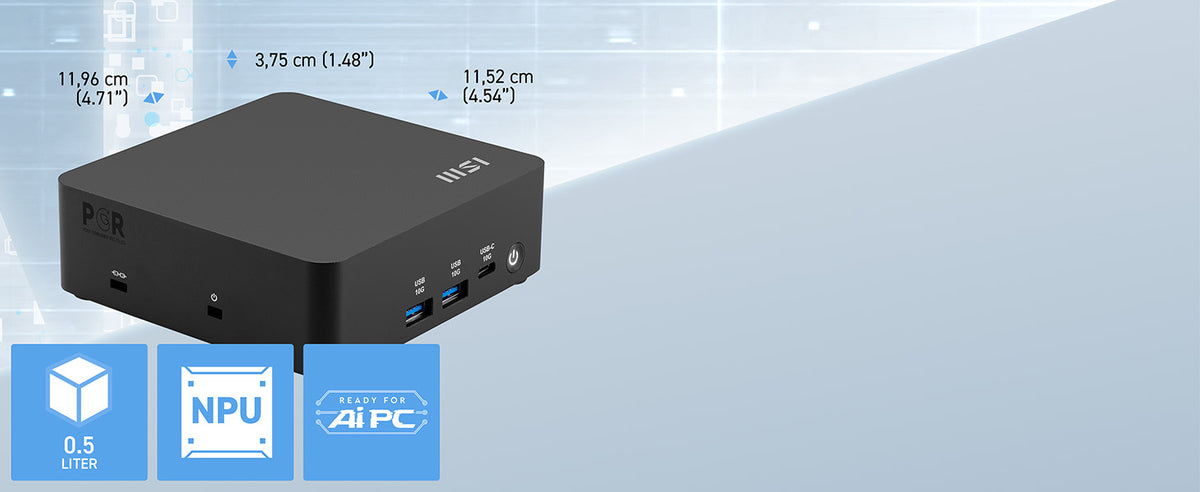 MSI Cubi NUC AI 1UMG Intel Core Ultra 7 155H (14th Gen - Core Ultra Series 1), Barebone, NUC, SFF, Mini Computer, HTPC, (NO RAM, NO Storage, NO OS), Intel Graphics/DDR5/Dual ThunderBolt 4/Dual HDMI/Dual LAN/WiFi 6E/BT 5.3/VESA - NUC AI 1UMG i7 155H BB